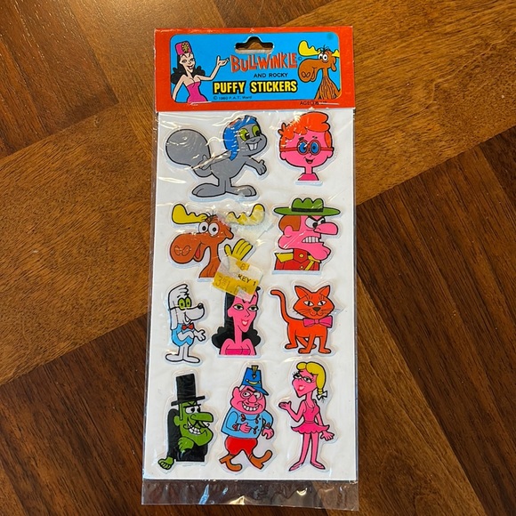 VINTAGE ROCKY & BULLWINKLE PUFFY STICKERS UNOPENED PACKAGE - Picture 1 of 5